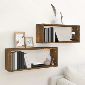 Image 1 of vidaXL Стенни рафтове куб 2 бр опушен дъб 60x15x23 см инженерно дърво (815924)