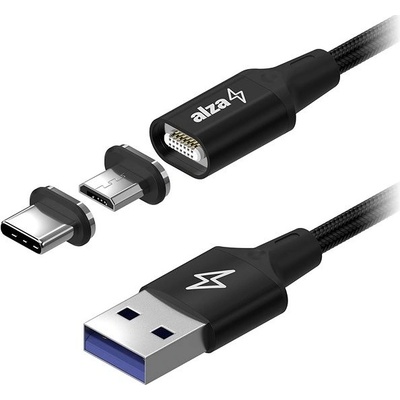 AlzaPower APW-CBMG50010B MagCore 2in1 USB-A to Micro USB/USB-C, 100W, 1m, černý