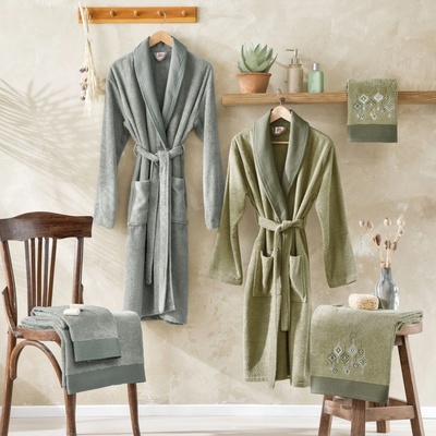 TAC Семеен сет халати и кърпи TAC - Lordly Pamuk, 6 части, зелен/сив (1500201665)