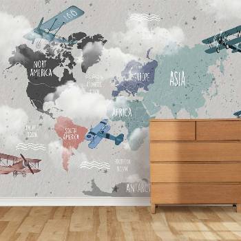 Image 1 of Decono Детски Фототапет Карта на Света със Самолети