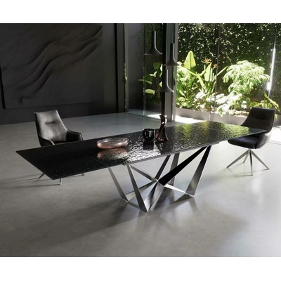 DELIFE Edge 200-300 x 100 sklo s reliéfem kouřově černé 3D design Spider plochá ocel nerezová ocel rozkládací