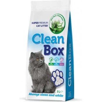 CLEAN BOX Super Premium Алое Вера, постелка за котешка тоалетна, фин бял бентонит, 5 л