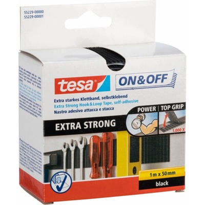tesa® On & Off suché zipy Extra silný suchý zip – páska, černá, 50 mm x 100 cm