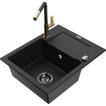 Mexen Enzo гранитна мивка с една камера и отцедник и кухненски смесител Flora, черен - 6506-77-670401-57-B (6506-77-670401-57-B)