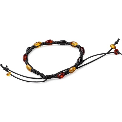 Jantario jantárový náramok Shamballa viacfarebný s čiernym lankom 220075