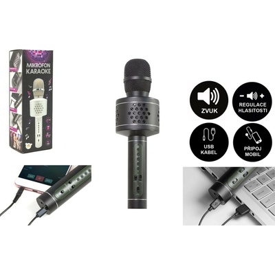 Teddies Mikrofón Karaoke Bluetooth čierny na batérie s USB káblom