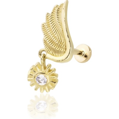 Lillian Vassago Zlatý piercing labreta křídlo a slunce zdobené zirkonem LLV92-GPI126LB