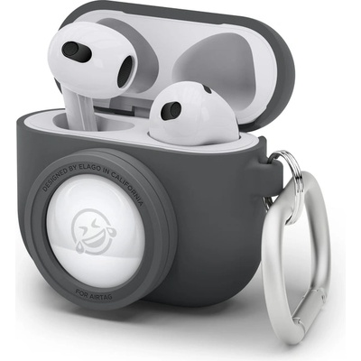 elago Силиконов калъф (с място за AirTag) с карабинер за Apple AirPods 3 - Elago AirPods 3 Snapshot Silicone Case (тъмносив) (EAP3AT1-DGY)