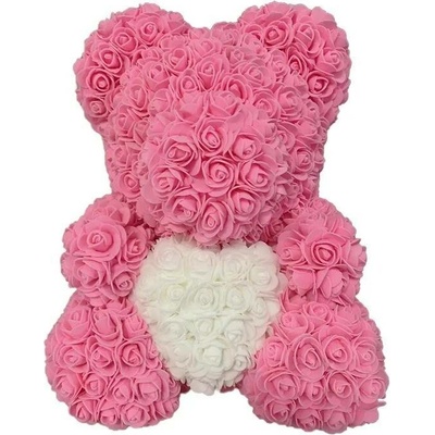 BudNej medvídek z růží se srdcem 25 cm - růžový - v dárkovém balení - MN9412