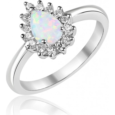 Meucci Stříbrný prsten s bílým opálem a zirkony SS380R