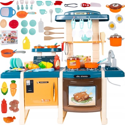 Majlo Toys Veľká detská kuchynka s tečúcou vodou zvukmi a svetlami Simulation Kitchen modrá