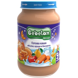 Bebelan Млечна каша Bebelan Puree - Ябълки, круши и бисквити, 190 g (7008) - ozone