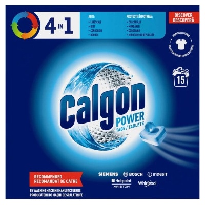 Calgon 4v1 Power Tabls tablety do pračky, změkčovač vody proti vodnímu kameni 15 ks