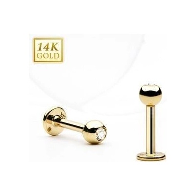 Šperky4U zlatý piercing do brady labreta zirkon ZL01104-1208-YG