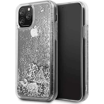 GUESS Glitter Hard Case - дизайнерски кейс с висока защита за iPhone 11 Pro (сребрист)