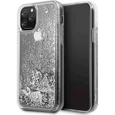 GUESS Glitter Hard Case - дизайнерски кейс с висока защита за iPhone 11 Pro (сребрист)