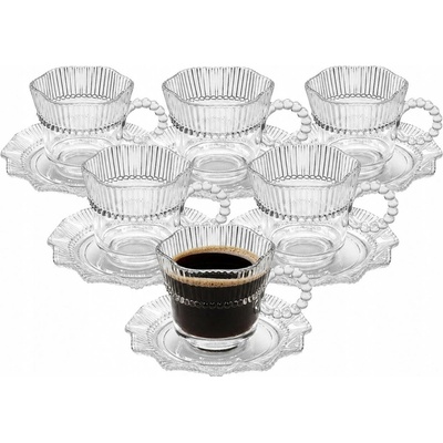 Design 6x Šálek s podšálkem na kávu čaj skleněný Altom Vivienne 200 ml