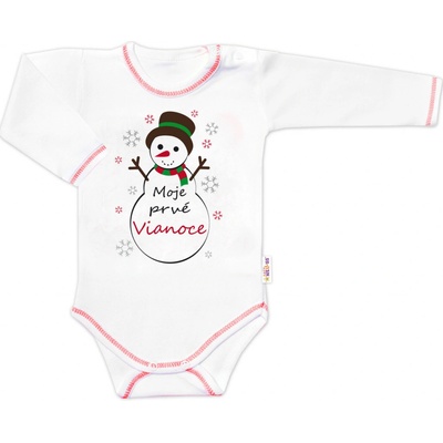 Baby Nellys Body dlhý rukáv Moje prvé Vianoce Snehuliak biele