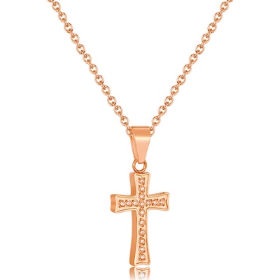 Steel Edge Přívěsek křížek se zirkony řetízek SEGX2356 Rose gold
