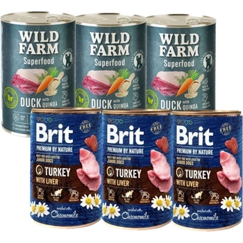 Brit Premium by Nature Junior - пуйка с черен дроб 3x400г + Wild Farm Superfood - патица 3x400г