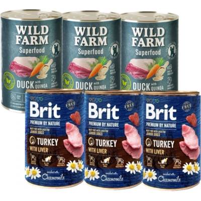 Brit Premium by Nature Junior - пуйка с черен дроб 3x400г + Wild Farm Superfood - патица 3x400г