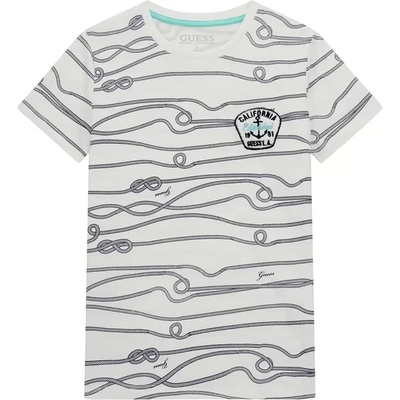 GUESS Бяла тениска с апликация с въже и възли и бродиран елемент за момче Guess