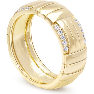 Biju Pozlacený dámský zlatem, masivní ozdobený průřezy a zirkony 4000315