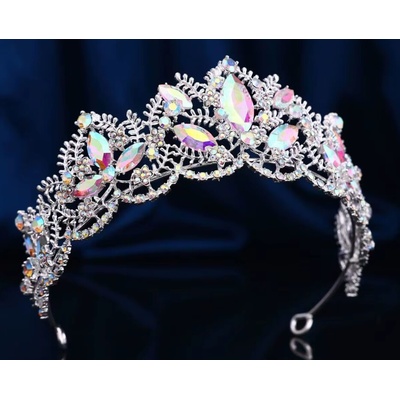 B-Top postříbřená korunka tiára do vlasů Ice Queen s AB krystaly – Zboží Dáma
