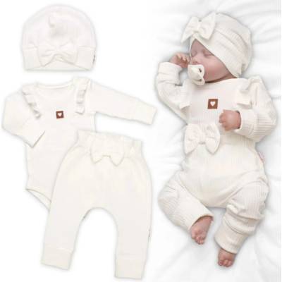 Žebrovaná rostoucí souprava 3D Baby Girl smetanová