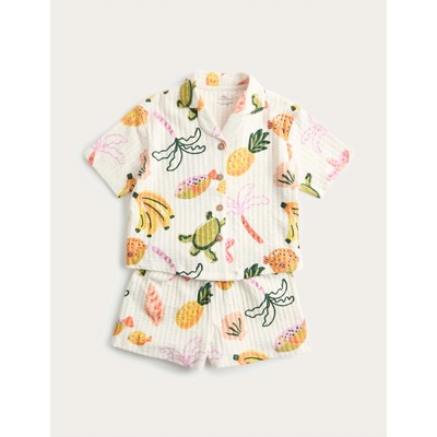 Marks & Spencer Детска пижама с отпечатък SeerSucker с жакардна яка (1-8 години) Marks & Spencer кремав Marks & Spencer | Bezhov | Момчешки | 3-4 години