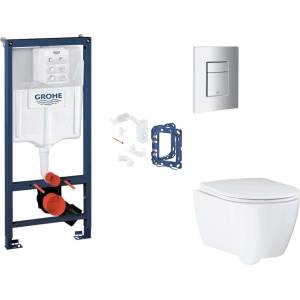GROHE Rapid SL - Комплект за предстенен монтаж, тоалетна седалка, седалка SoftClose, бутони Skate Cosmopolitan и комплект за поставяне на таблет, матов хром SANI11BB2140 (SANI11BB2140)