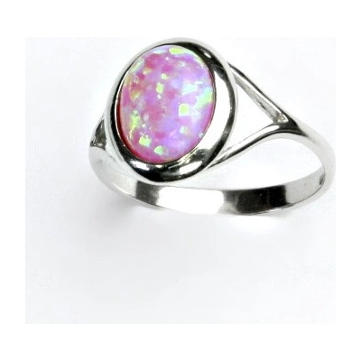 Čištín Zlatý prsten bílé zlato růžový syntetický opál T 1453