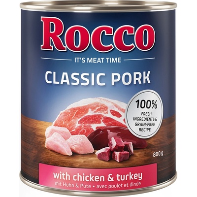 Rocco 24x800г Classic Pork Rocco, консервирана храна за кучета - свинско с пилешко и пуешко