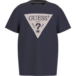 GUESS Тъмносиня тениска за момче с бежово лого Guess