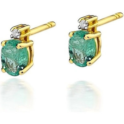 Blink-Blink zlaté napichovacie diamantové náušnice so Smaragdami 3180ZDSmB