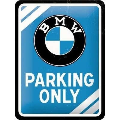 Plechová ceduľa BMW - Parking Only - Blue, 15 × 20 cm