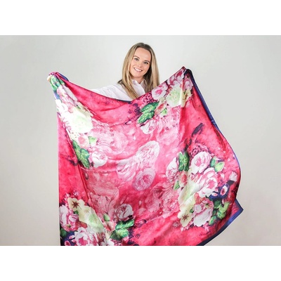 velký saténový šátek s květy 14 červená světlá – Zbozi.Blesk.cz