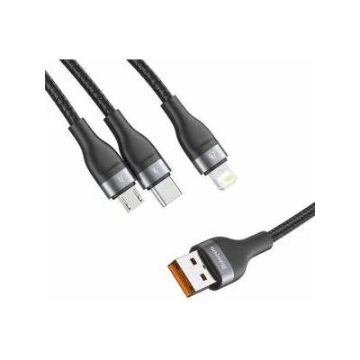 Кабел Baseus 3in1 USB, Lightning, USB Type C (Бързо зареждане), micro USB, 1.2 м, 40 W, Черен, CA1T3-G1