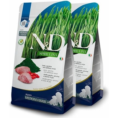 N&D SPIRULINA GF puppy medium & maxi lamb 2 x 7 kg