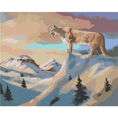 zuty Malování Podle Čísel Puma Na Skále A Zasněžené Hory D. Rusty Rust 40 x 50 Cm Plátno Rám