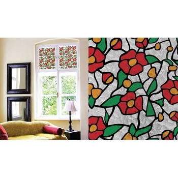 Patifix Фолио за стъкло червени цветя - ширина 45 см