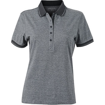 James & Nicholson dámská slim-fit polokošile s kontrastními lemy černá melange černá