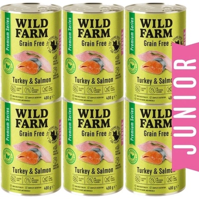 WILD FARM Premium Grain Free Turkey and Salmon Junior 6x400g - беззърнена храна за котенца