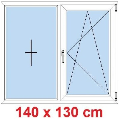 Soft Dvoukřídlé plastové okno 1400 x 1300 mm, FIX+OS, Antracit struktura/bílá