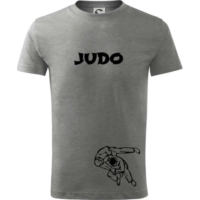 Judo nápis postavy tričko dětské bavlněné tmavě šedý melír