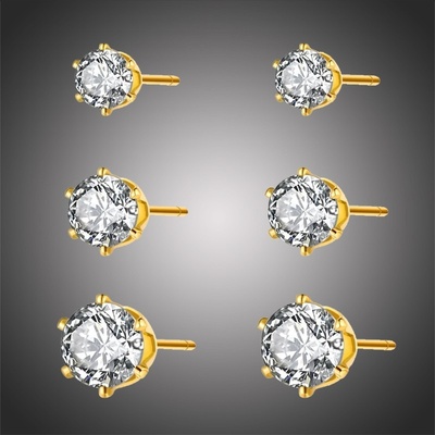 Victoria Filippi Stainless Steel souprava tří ocelových náušnic se zirkony Tiara gold pecky NAUE21126-1/5 zlatá