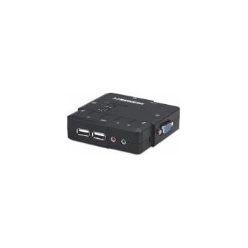 Manhattan Kvm Switch Compact 2-Port, 2X Usb-A, Cables Included, Audio Support, Control 2X Computers From One Pc/Mouse/Screen, Black, Lifetime