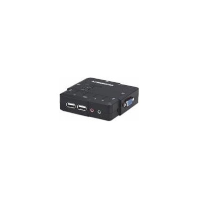 Manhattan Kvm Switch Compact 2-Port, 2X Usb-A, Cables Included, Audio Support, Control 2X Computers From One Pc/Mouse/Screen, Black, Lifetime