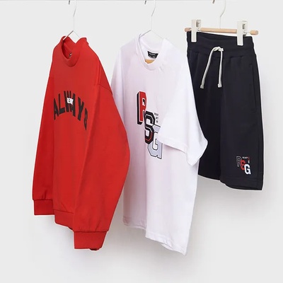 Mayoral Комплект трико блуза, тениска и къси панталони за момче Майорал в червено