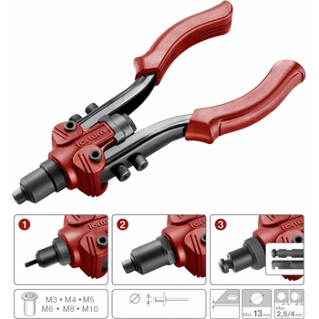 Kliešte nitovacie a vysekávacie 3v1, nity 2,4-6,4mm, matice M3-M10 4770638